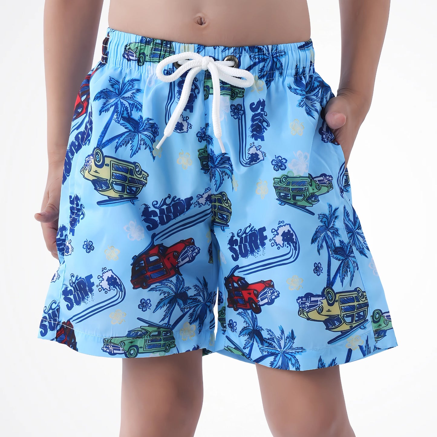 Vintage Car Blue Microfiber Swimshort