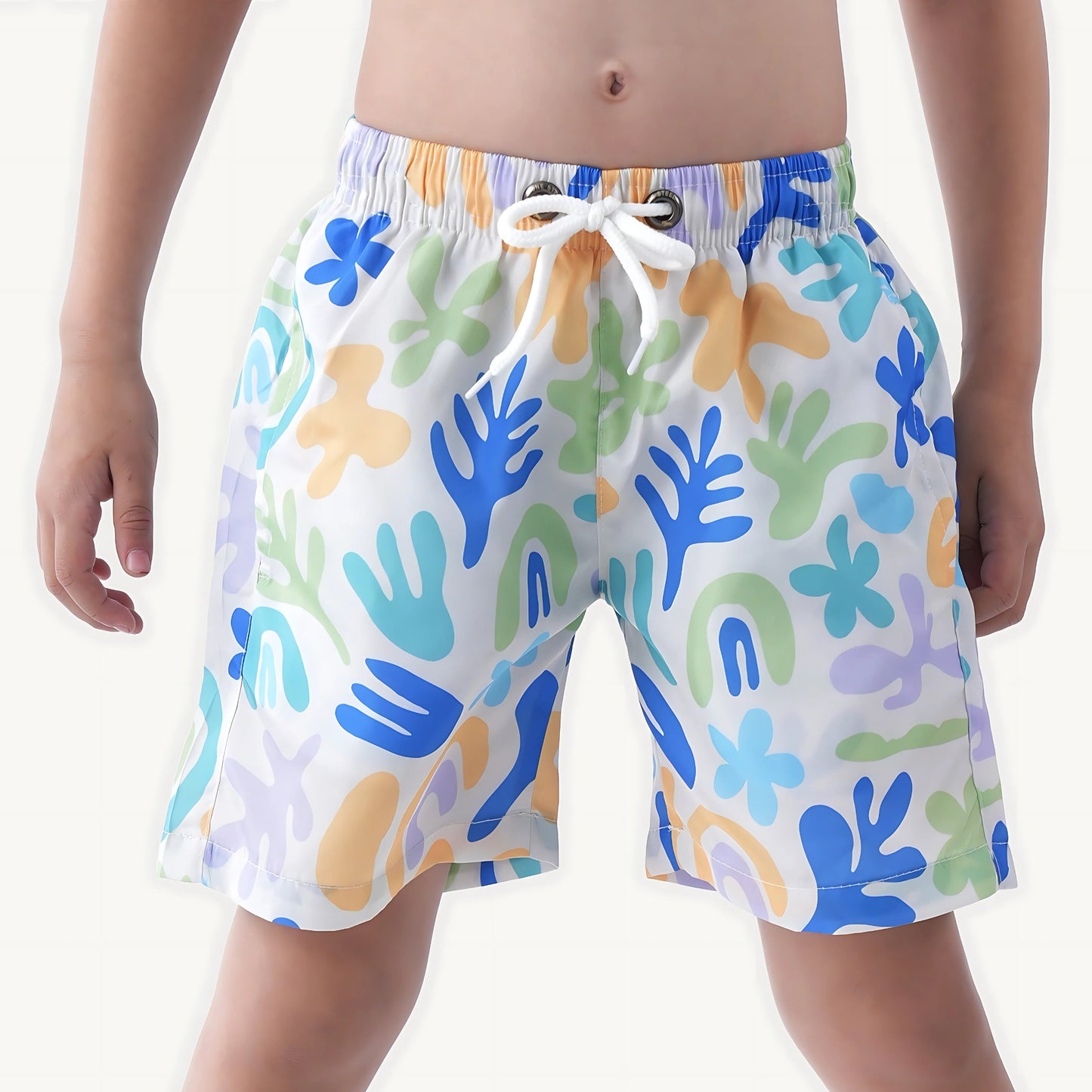 Coral Pattern White Microfiber Swimshort
