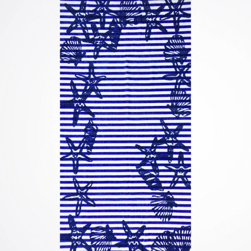 Stars And Shells Striped Blue/Blue Cotton Beach Towel