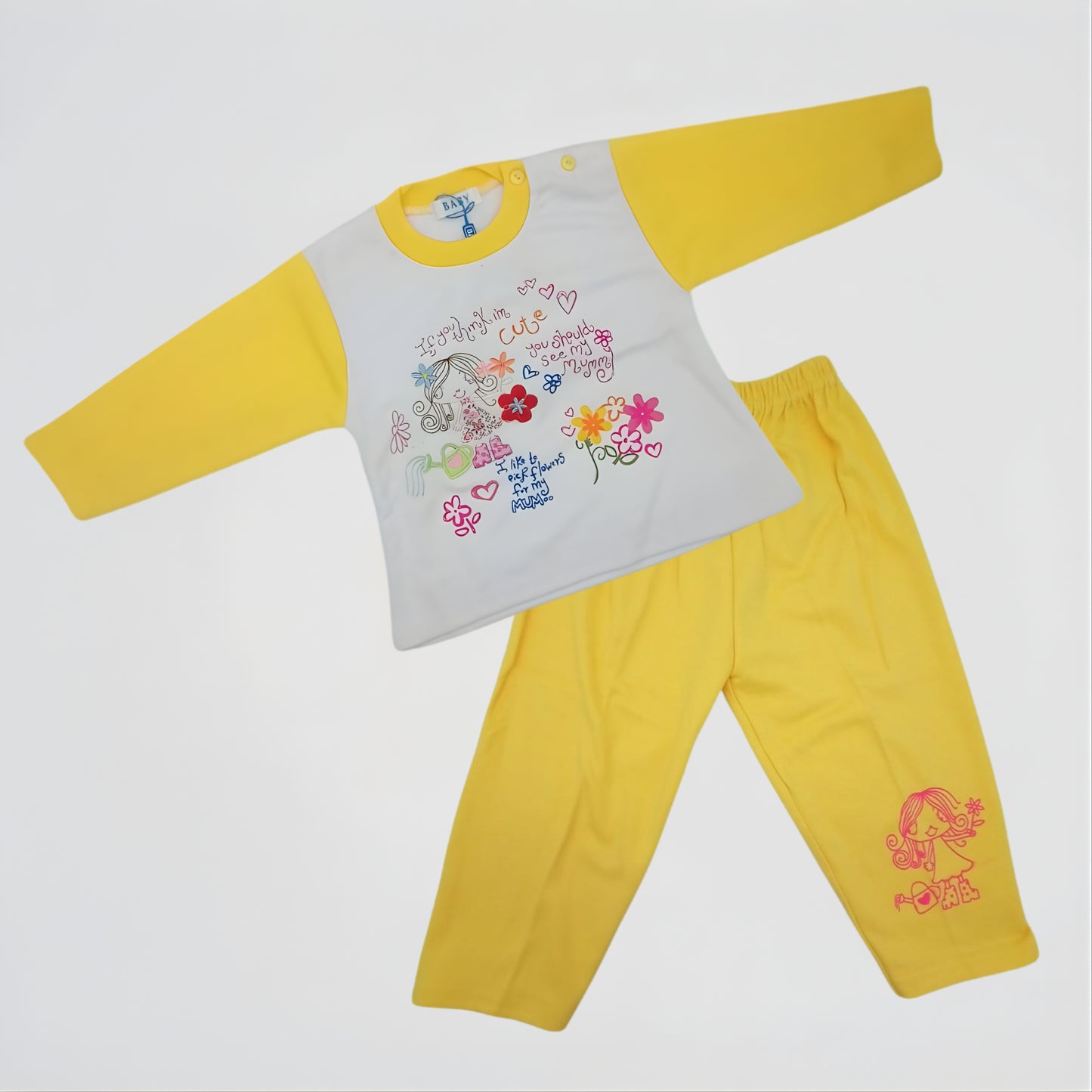Cute Flowers Yellow Cotton Pyjama Set