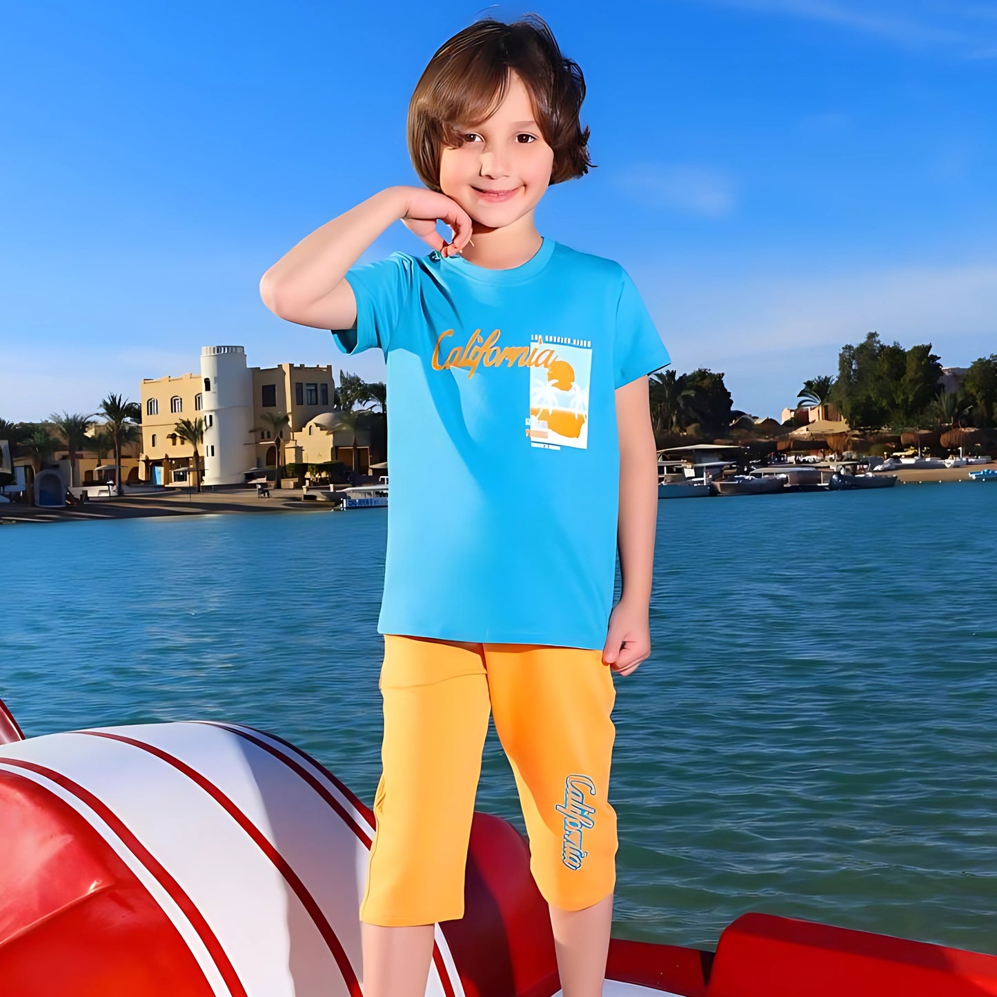 California Summer Turquoise Cotton Bermuda Pyjama Set