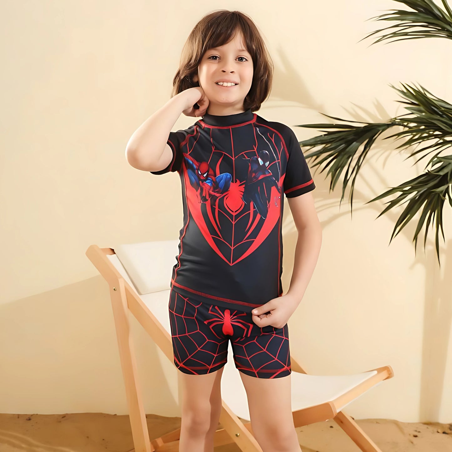 Spiderman & Miles Morales Black Rash Guard Swim Set