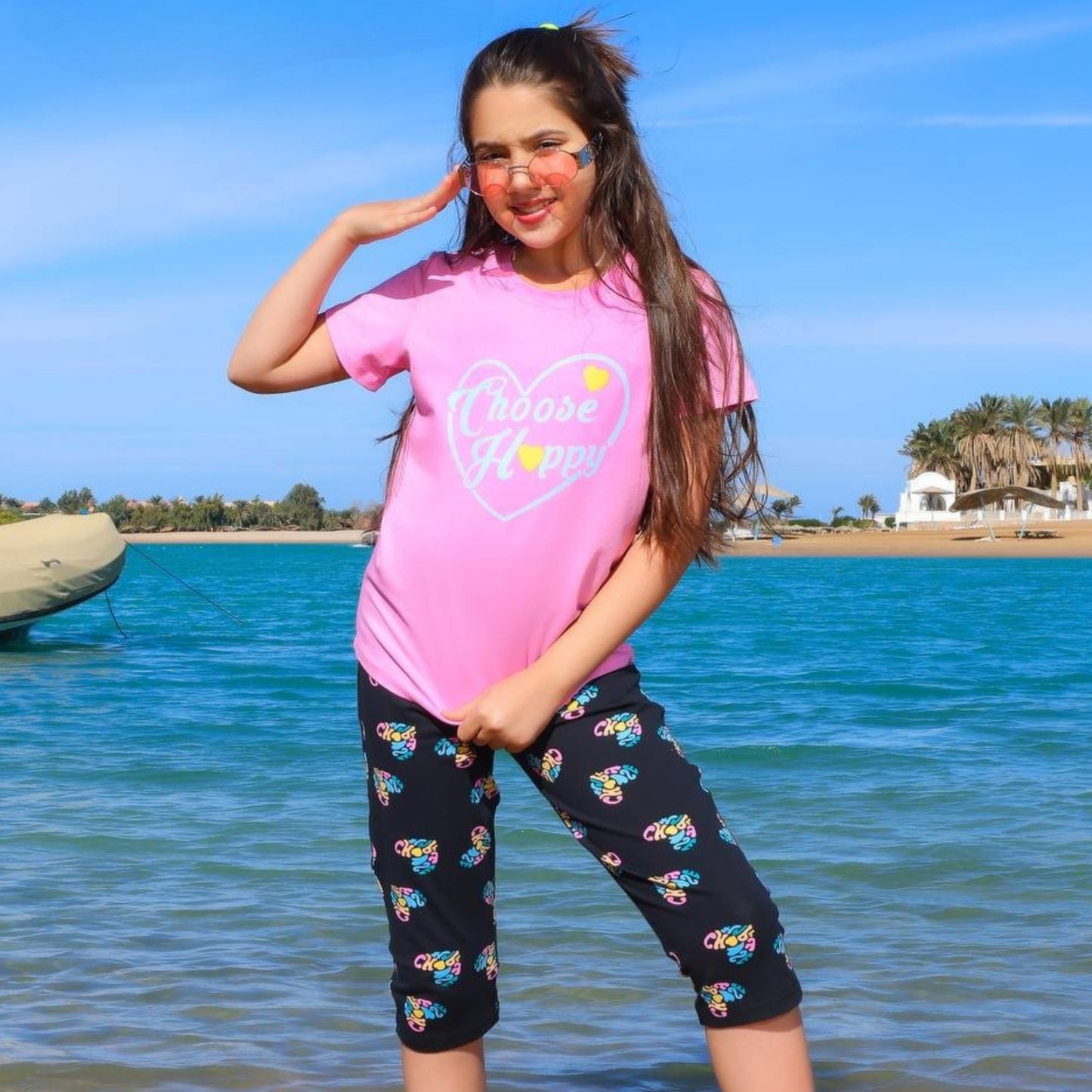 Choose Happiness Pink Cotton Bermuda Pyjama Set