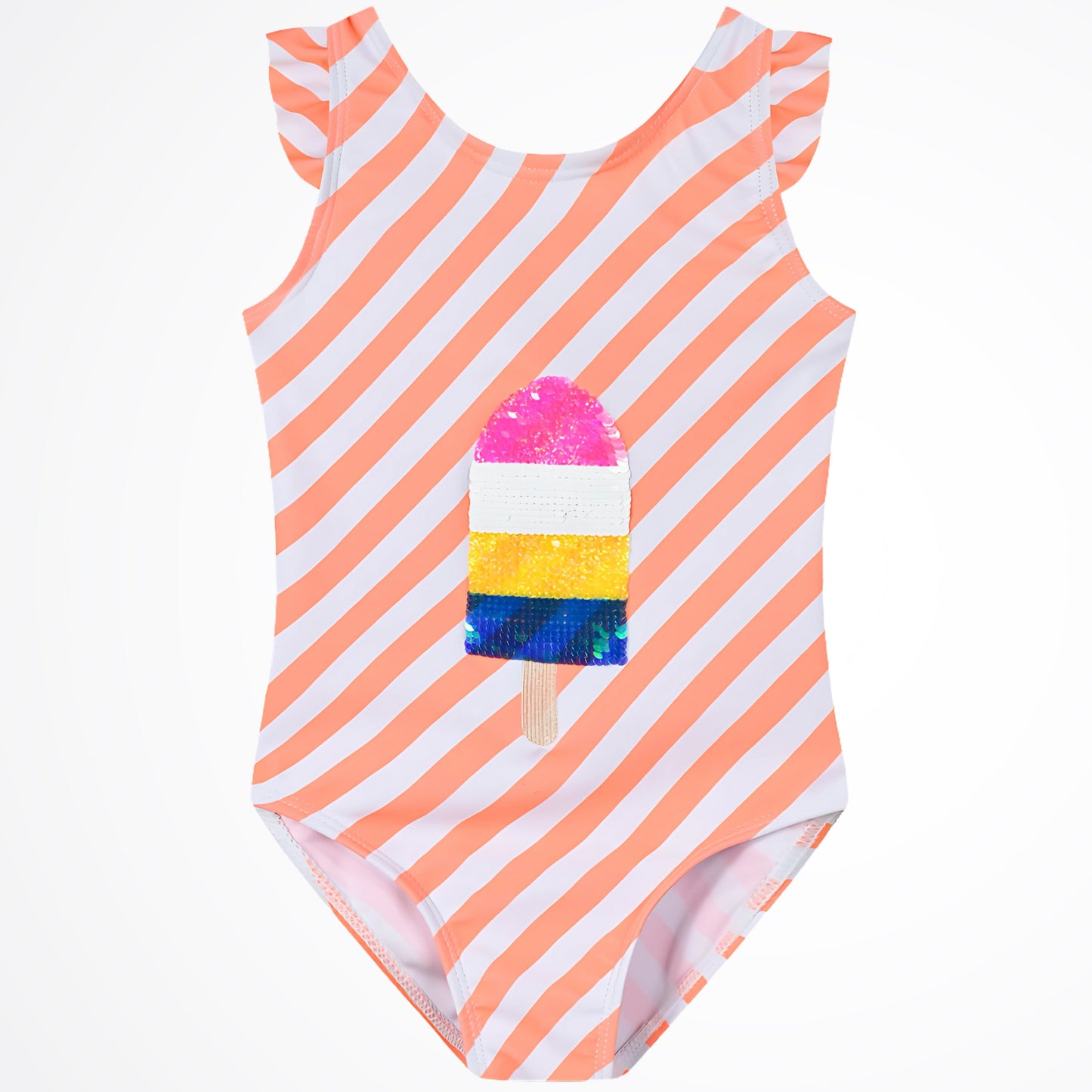 Popsicle Striped Orange Sequin Swimsuit