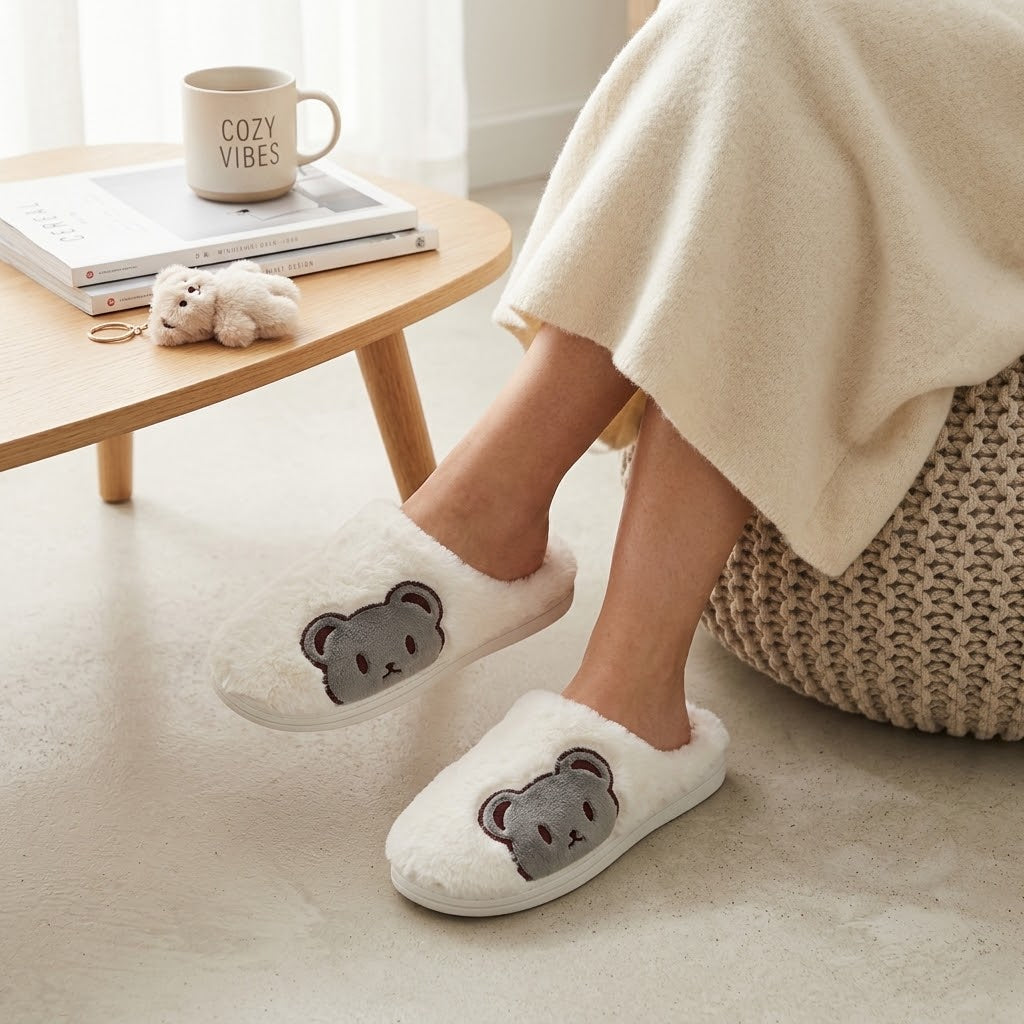 Teddy Bear Plush Slippers