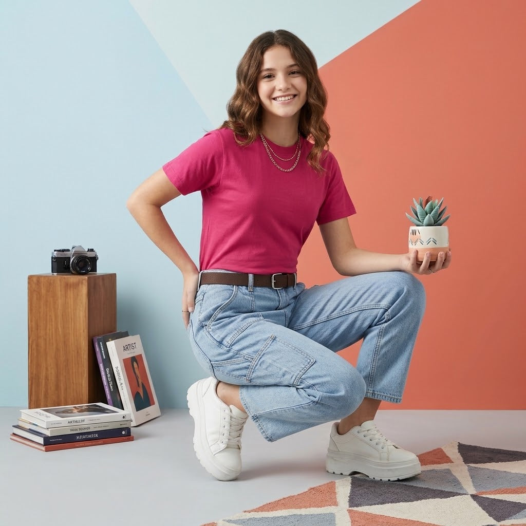 Basic Fuchsia Cotton T-Shirt