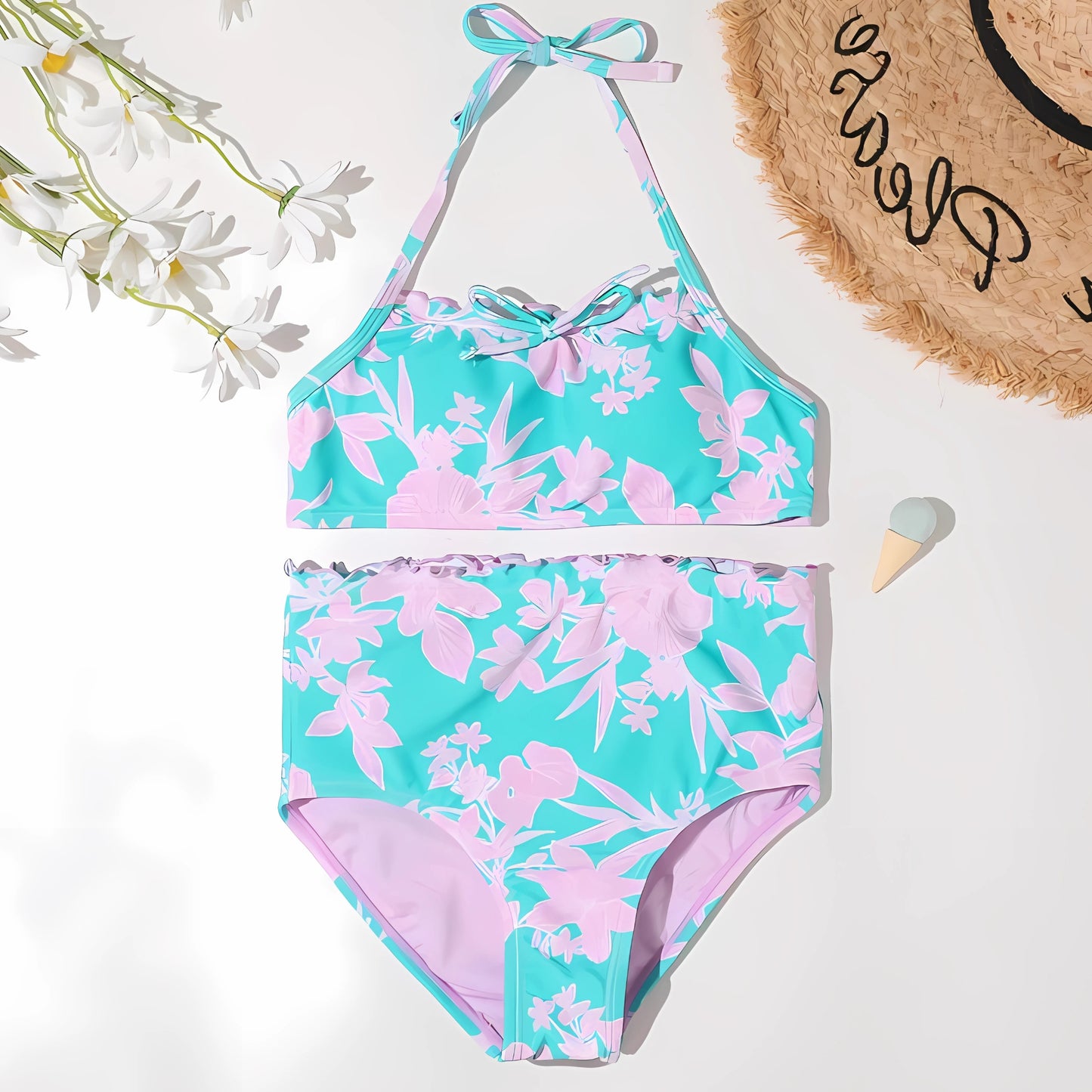 Leaves Pattern Turquoise Bikini