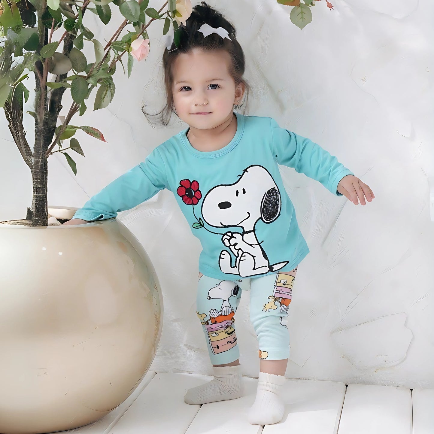 Snoopy Turquoise Cotton Pants Pyjama Set