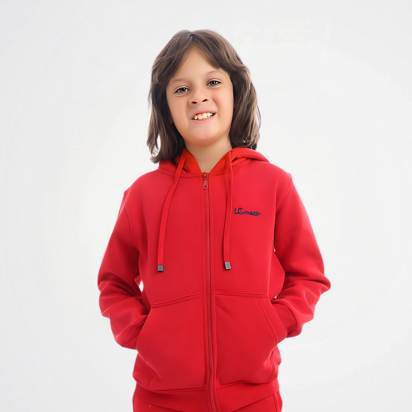 Basic Red Cotton Zipper Jacket
