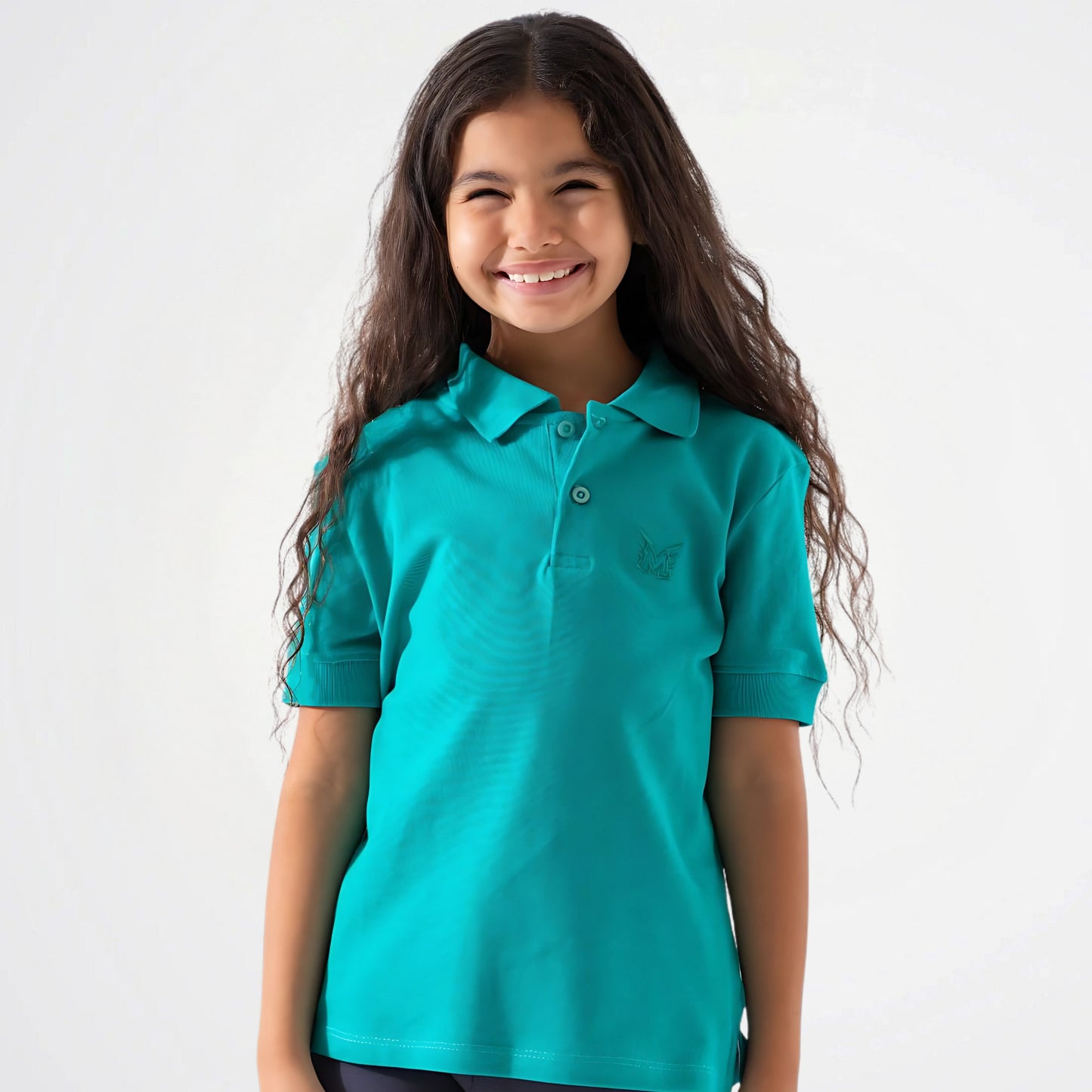 Basic Turquoise Cotton Short-Sleeved Polo Shirt