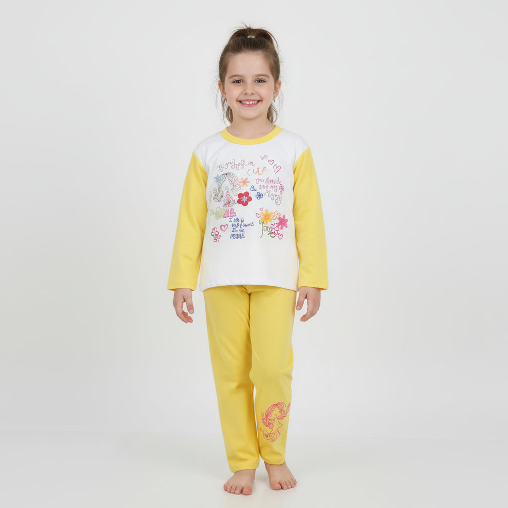 Cute Flowers Yellow Cotton Pyjama Set