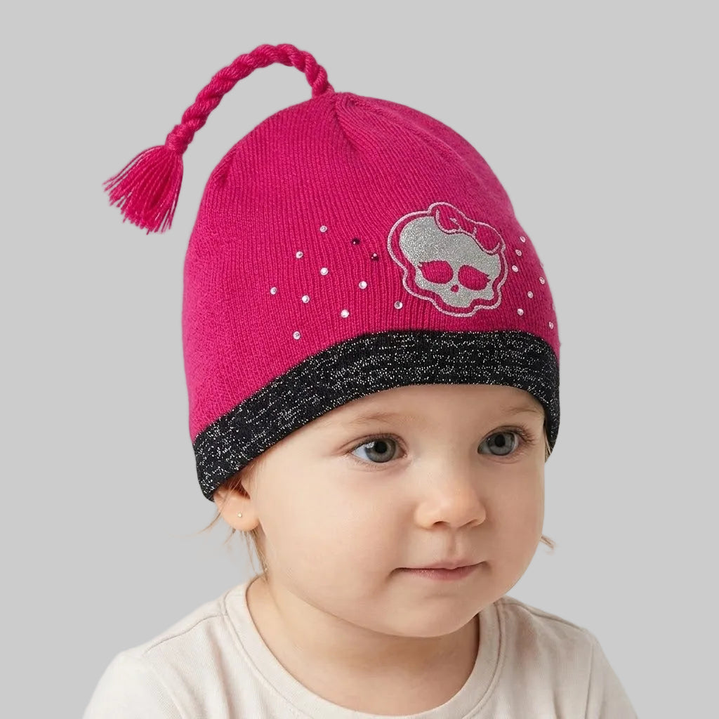 Cute Skull Pattern Fuchsia Fleece Ice Cap