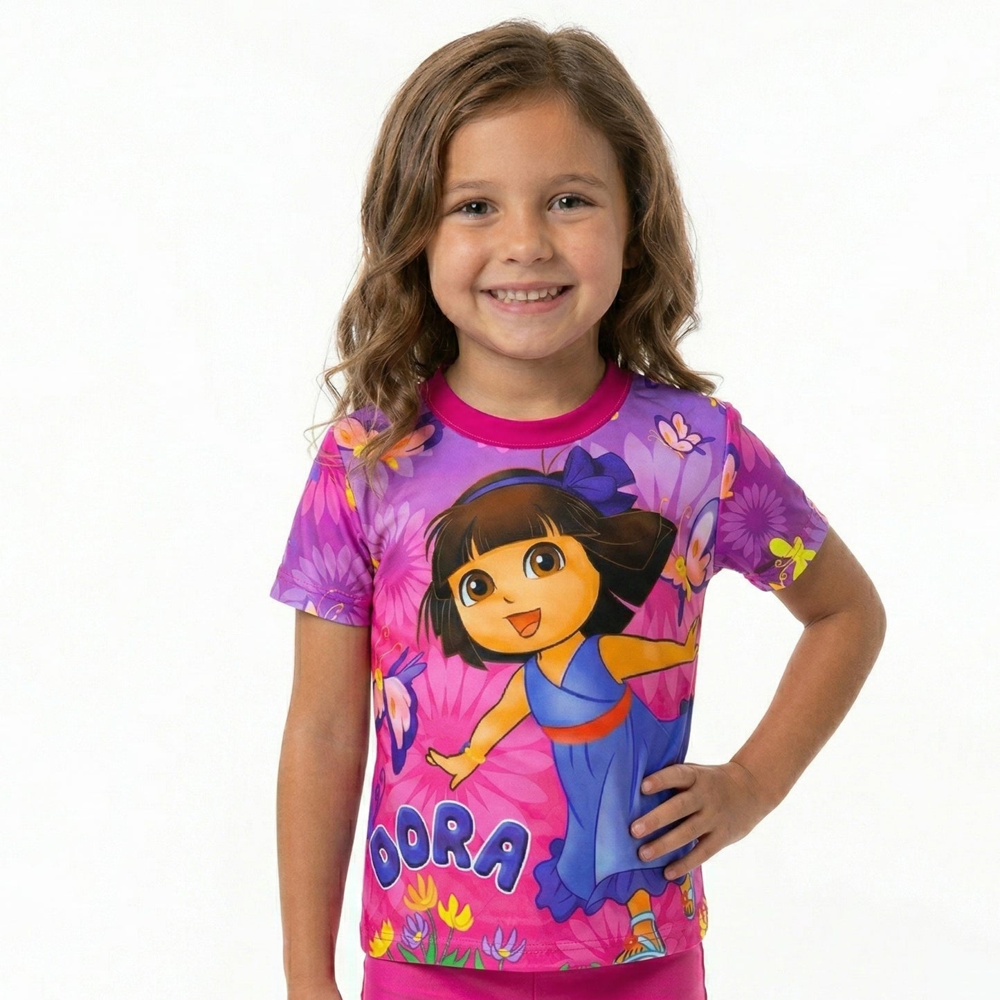 Dora Butterfly Fuchsia Rash Guard Swim Shirt