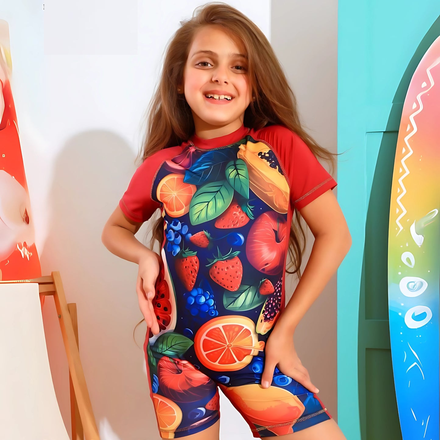 Summer Fruits Red Rash Guard Swimsuit