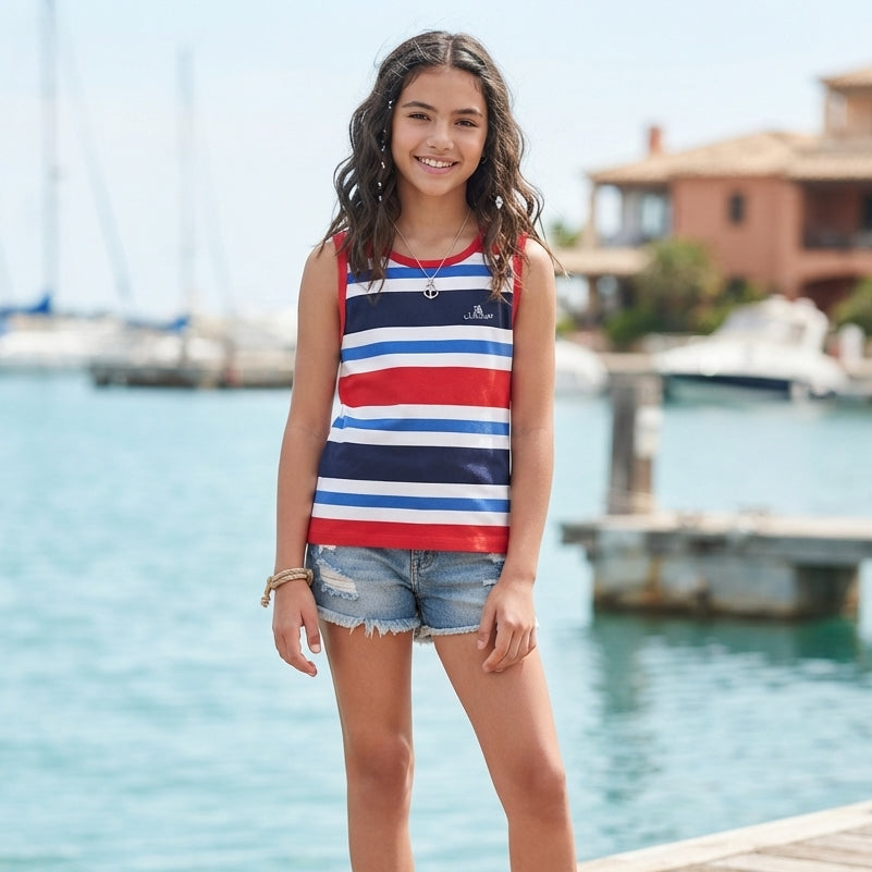 Basic Striped Cotton Tank Top Polo Shirt