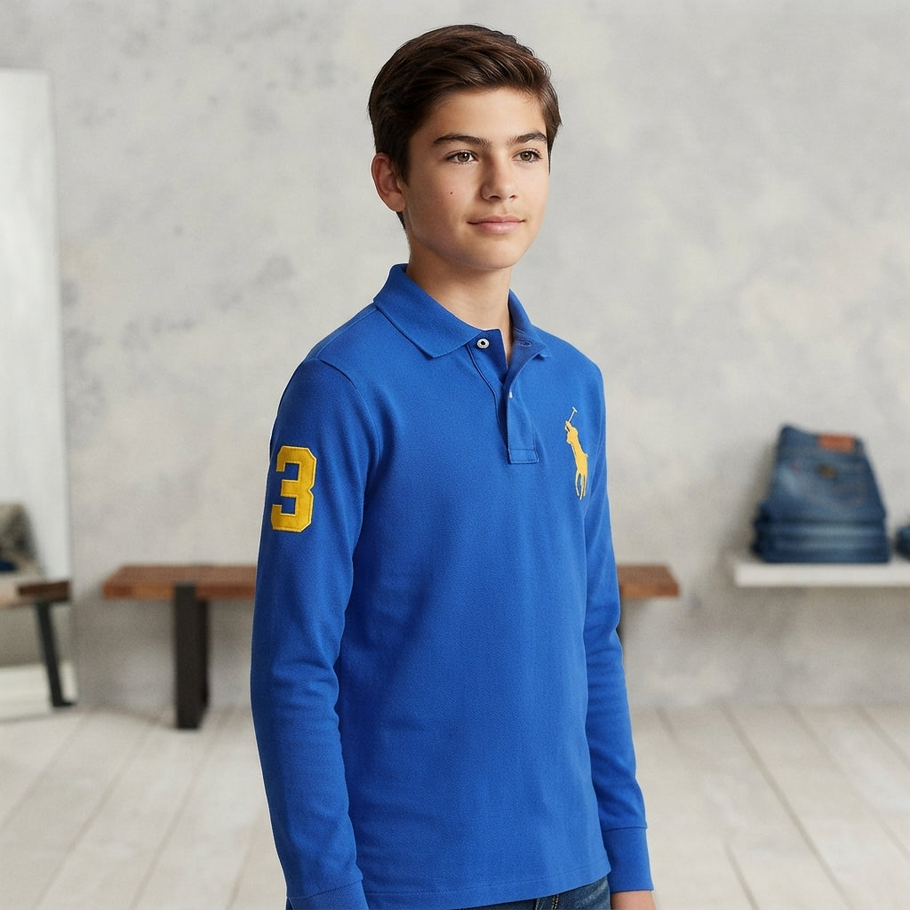 Basic Cotton Long-Sleeved Polo Shirt