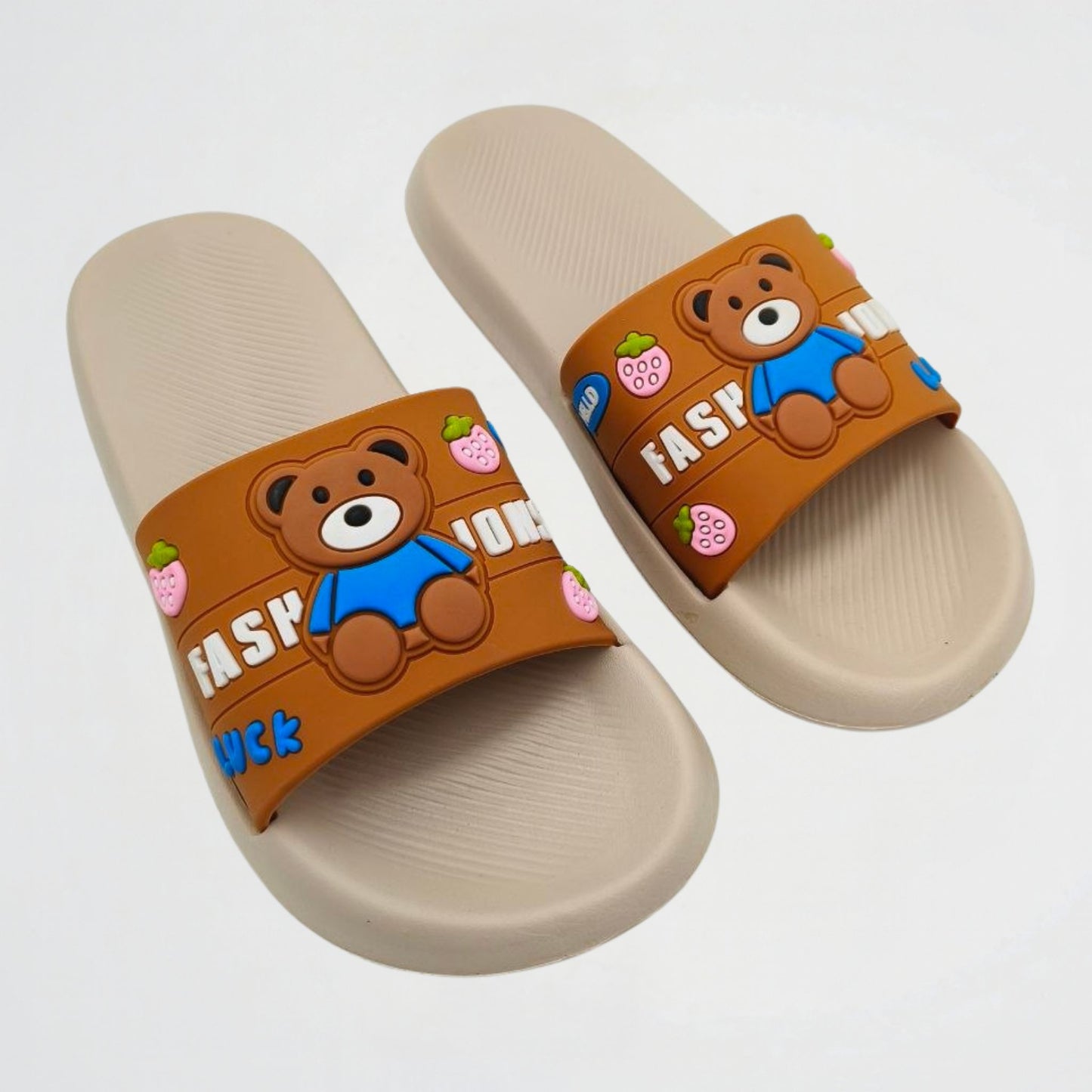 Lucky Bear Beige/Blue Slides