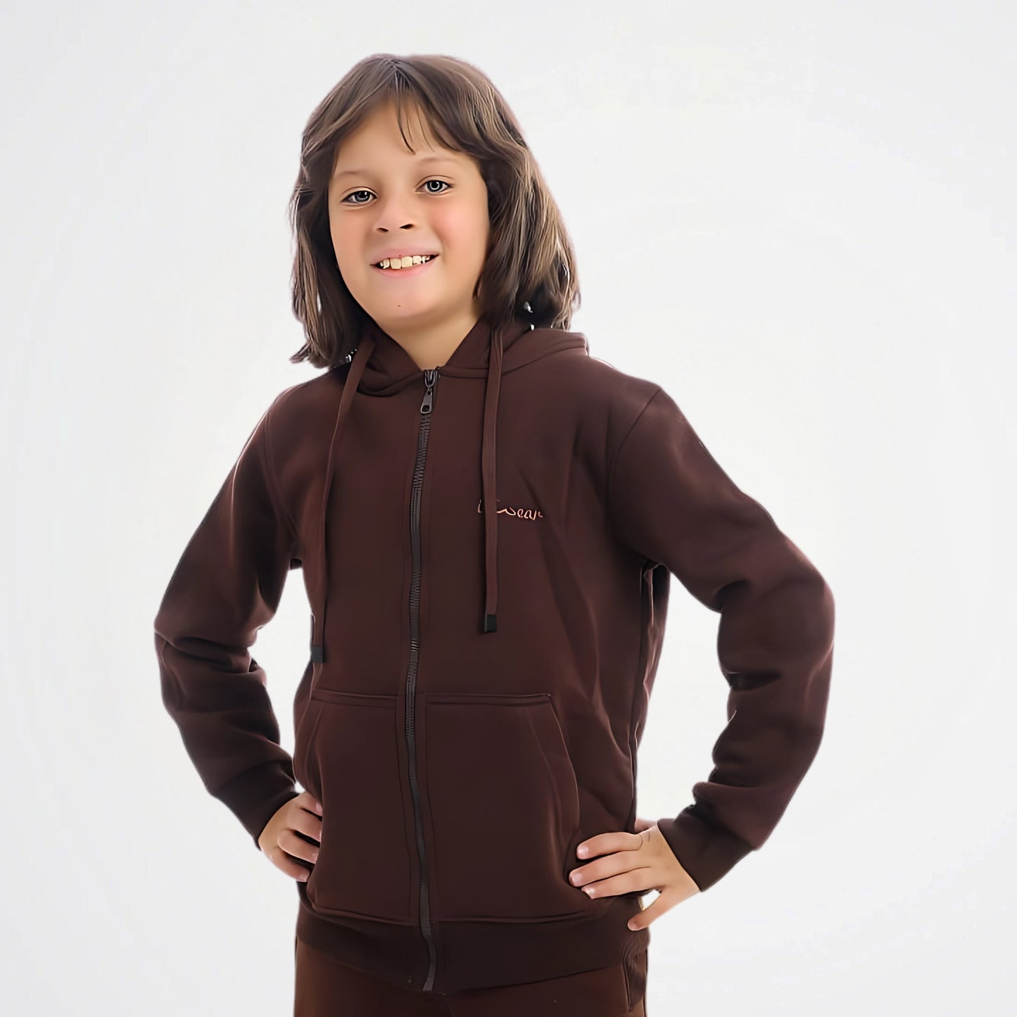 Basic Rich Brown Cotton Zipper Jacket