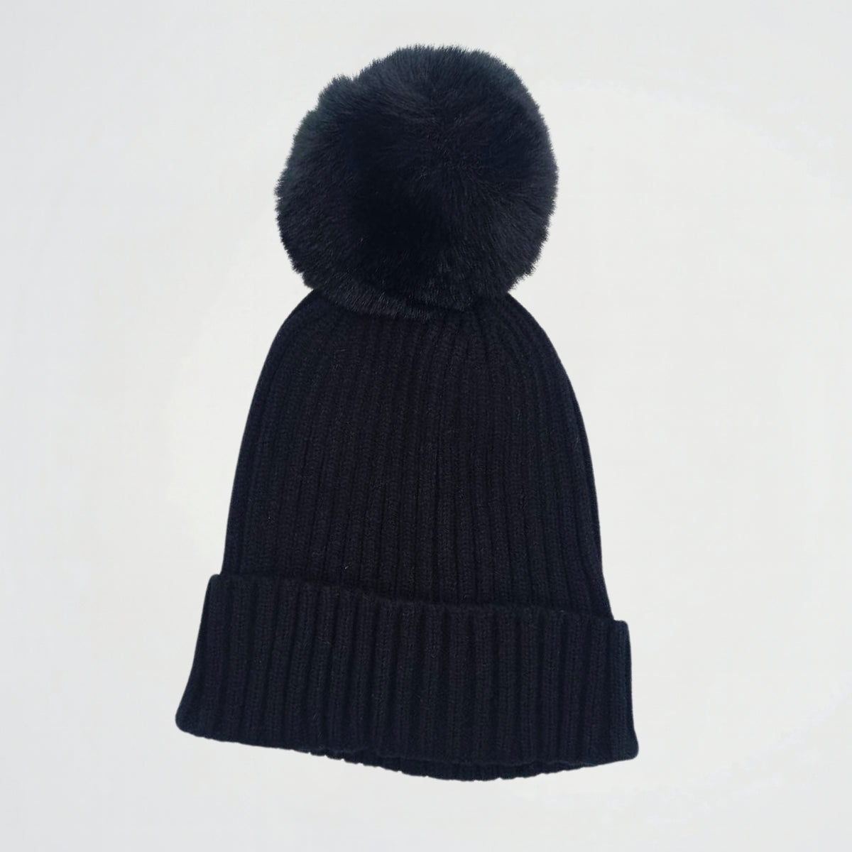 Pom-Pom Black Wool Ice Cap
