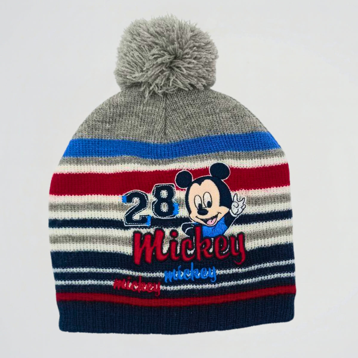 Striped Mickey Mouse Grey Fleece Ice Cap