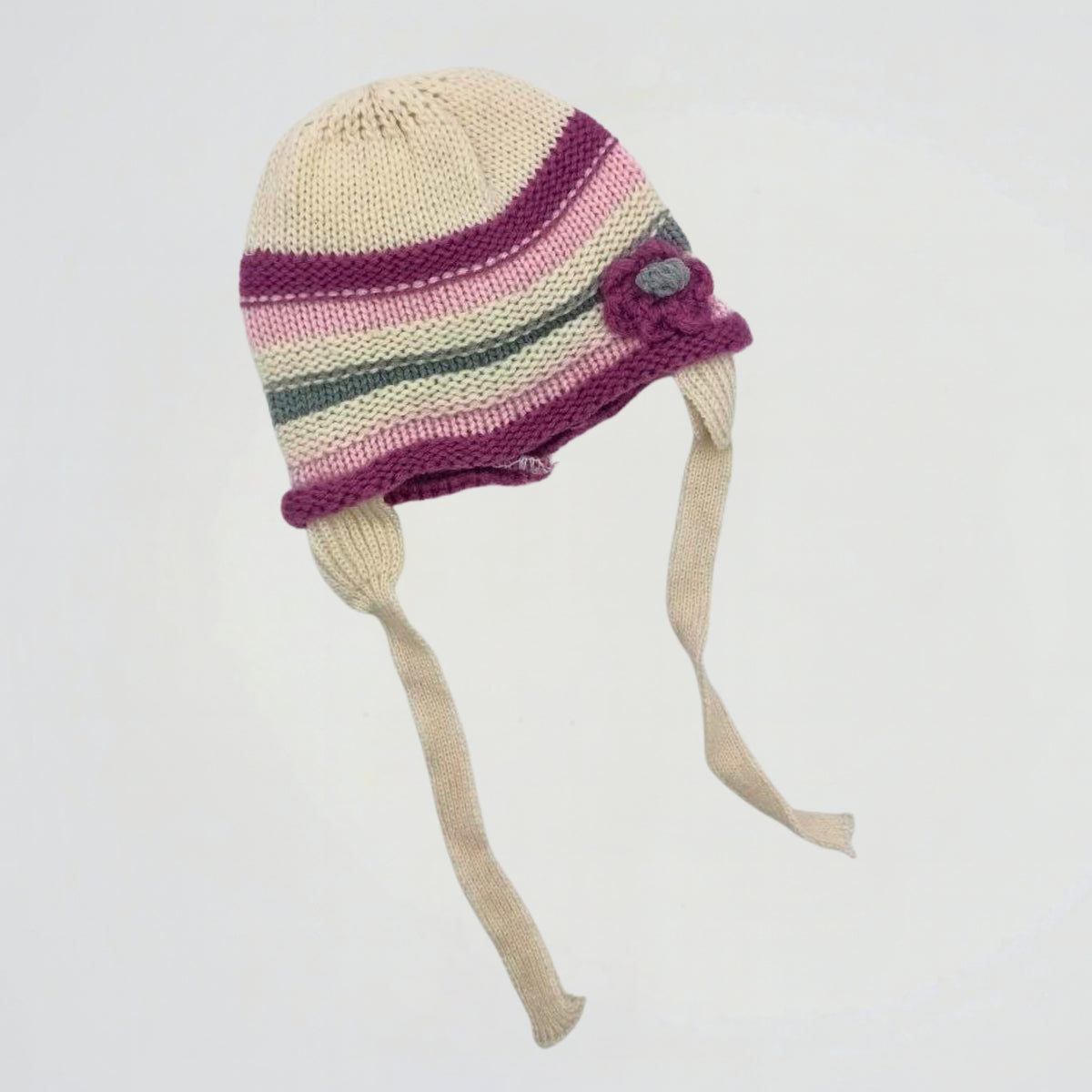 Flower Striped White Fleece Ice Cap