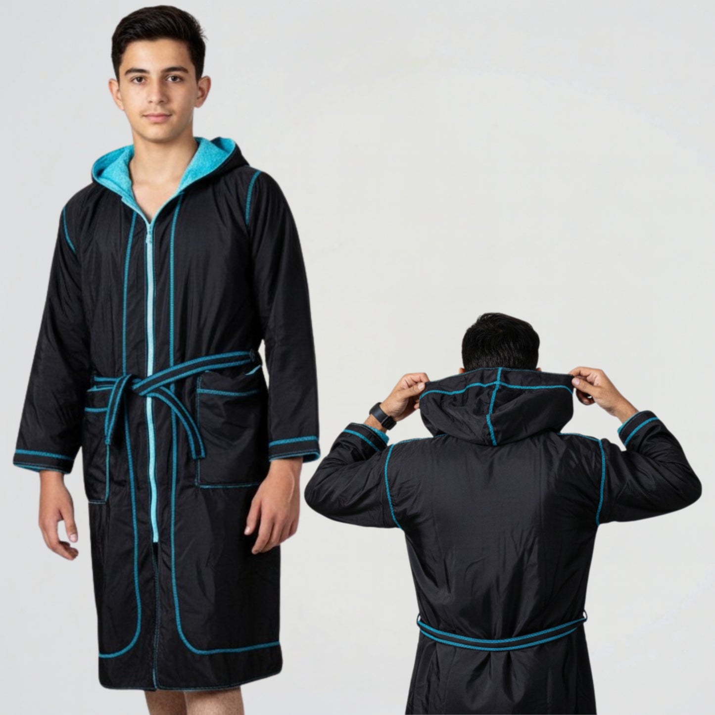 Basic Black & Light Blue Waterproof Swim Robe