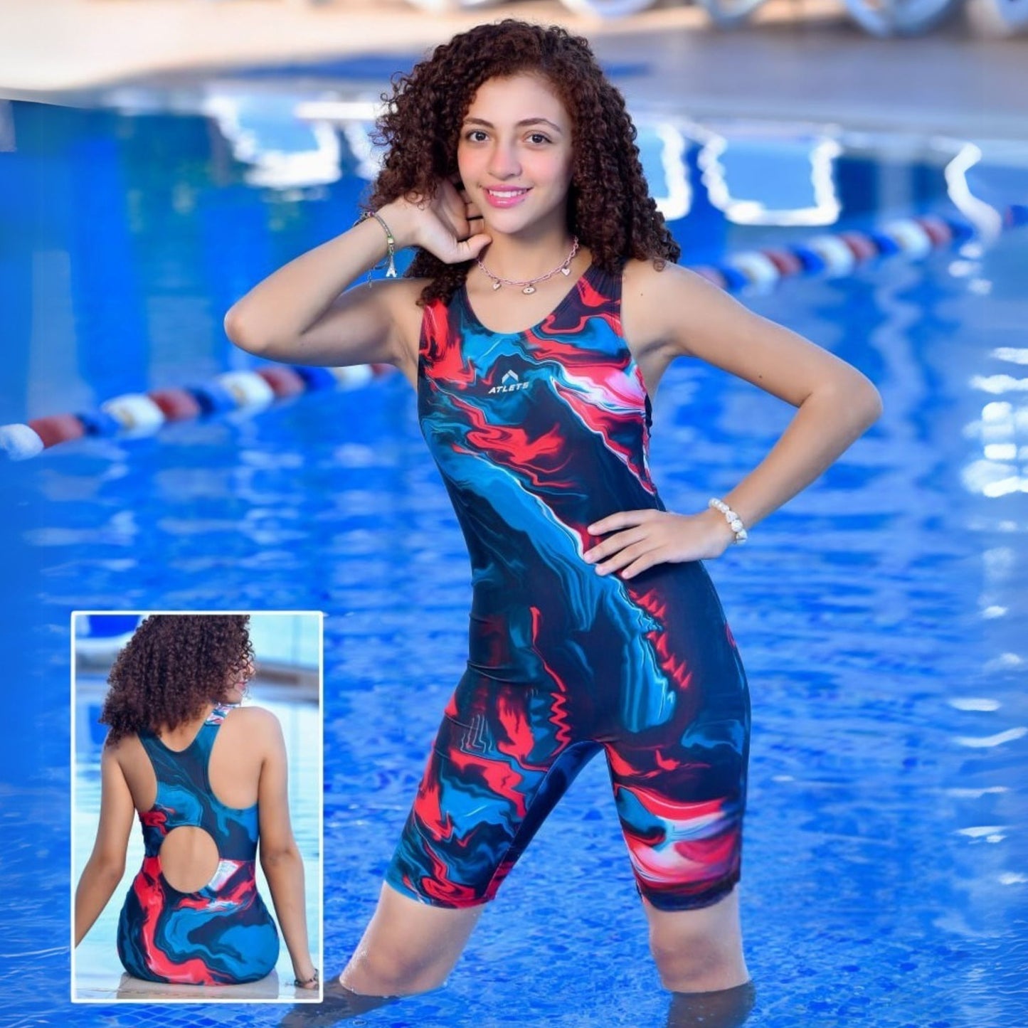 ATLETS Navy/Red Tie Dye Training Shorty Swimsuit(Model OS5)