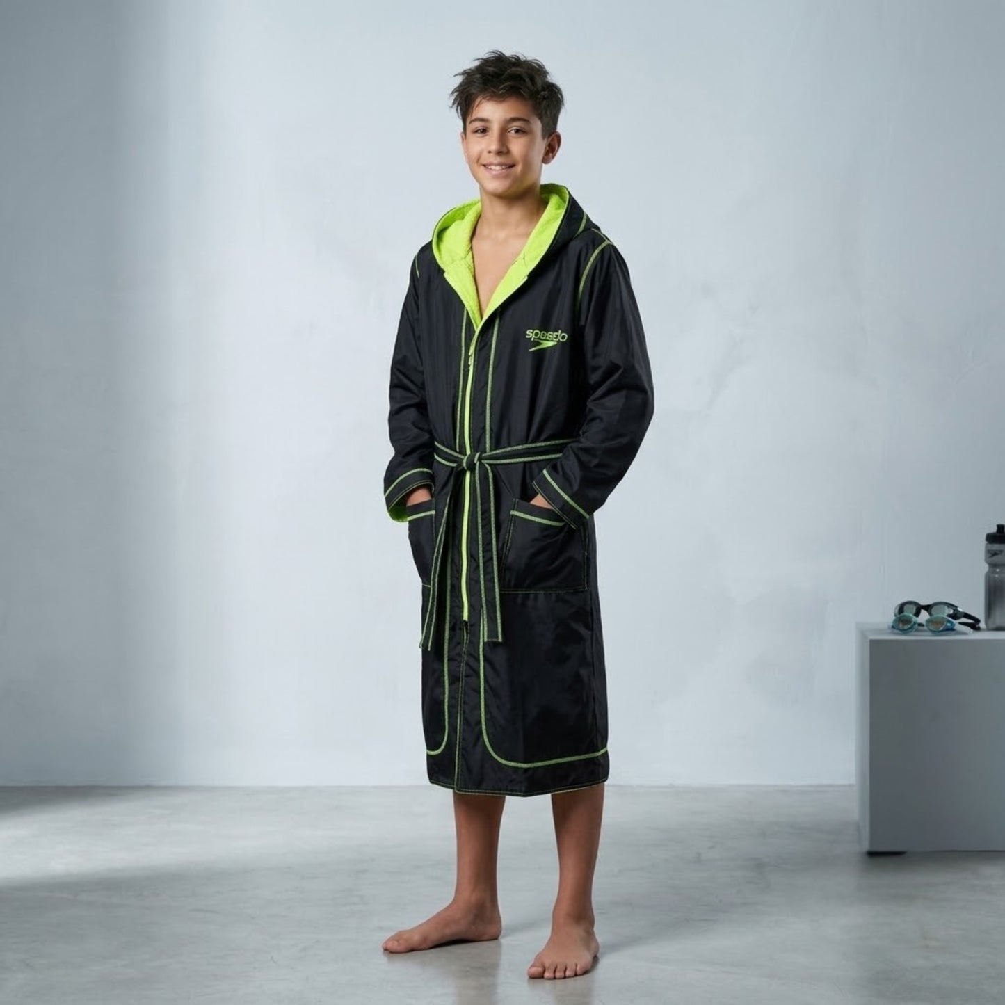 SP Black & Neon Green Waterproof Swim Robe