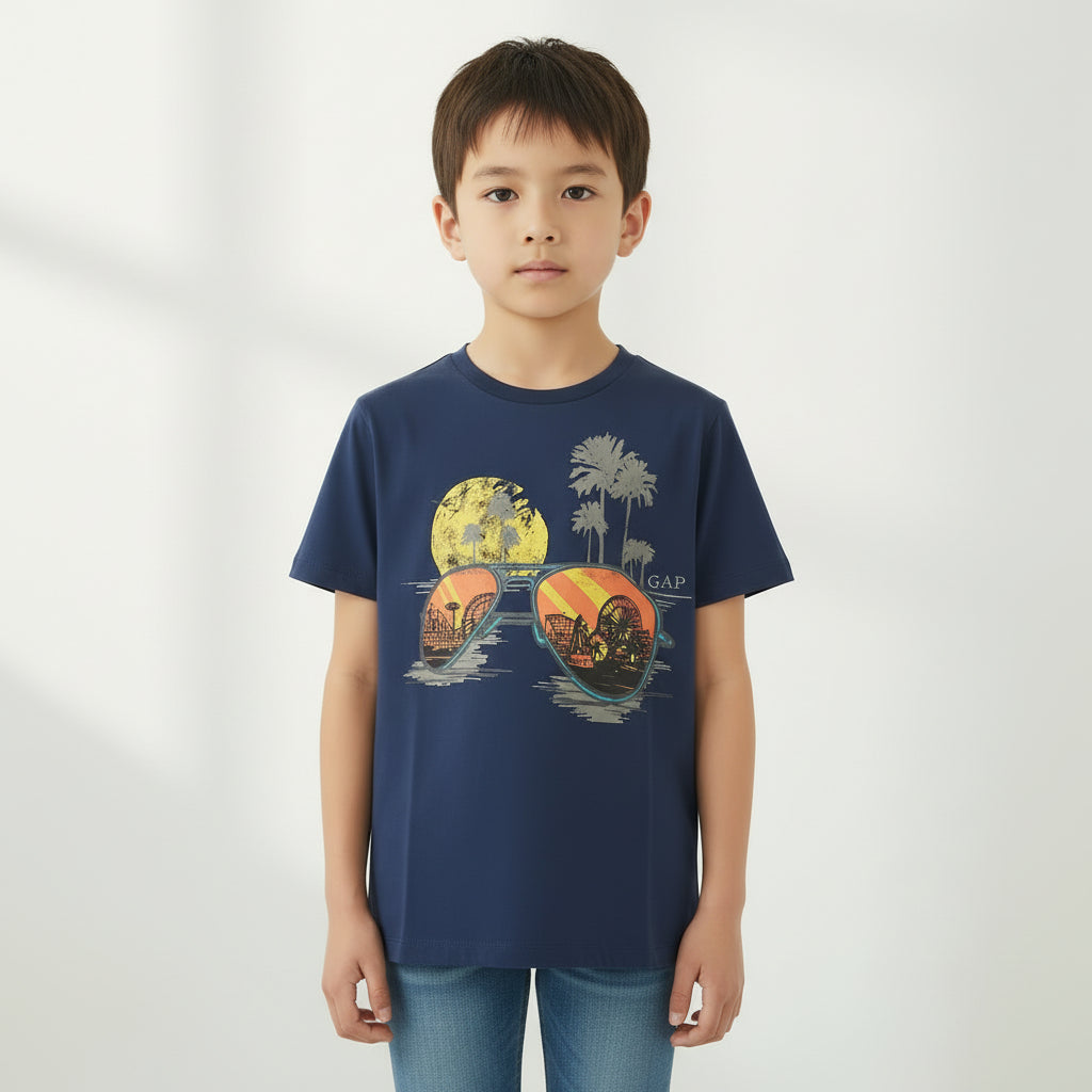 Sunglasses Navy Cotton T-Shirt