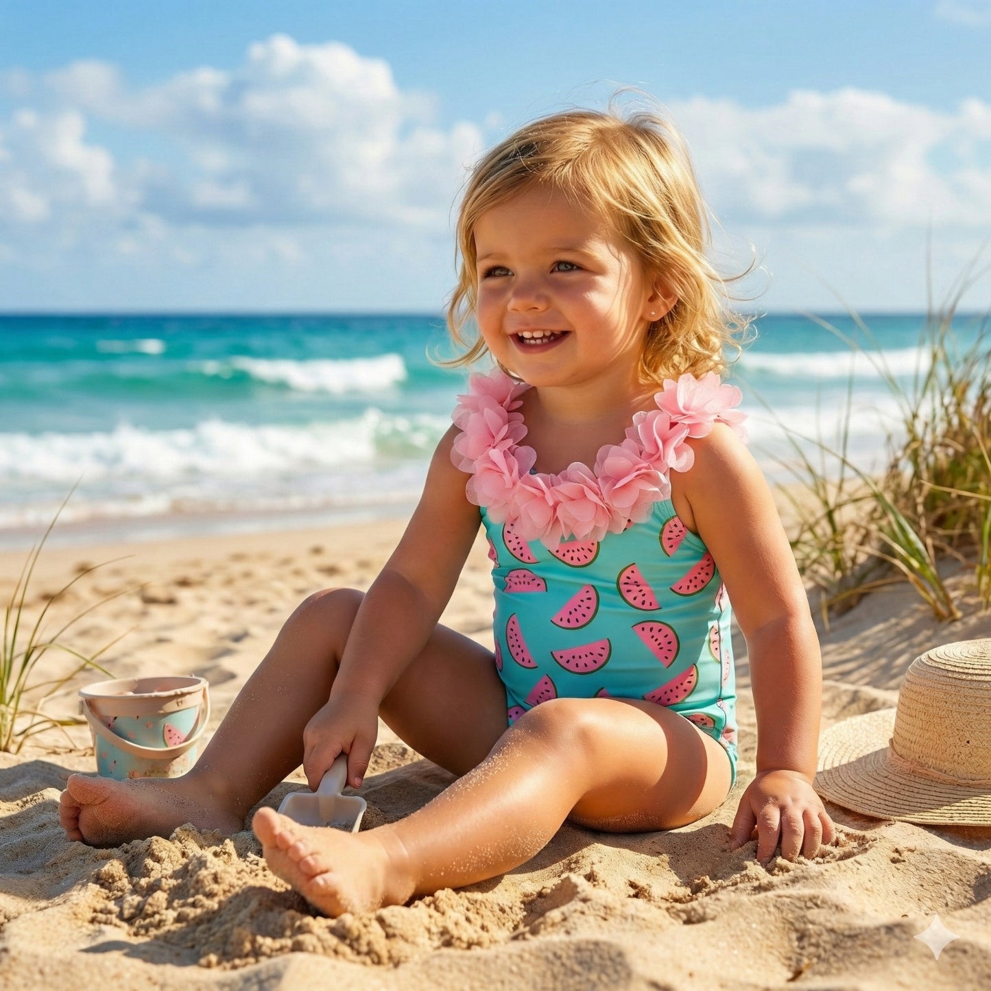 Watermelon Floral Turquoise Swimsuit