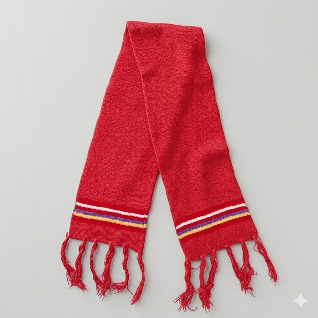 Basic Striped Color Red Knitwear Scarf