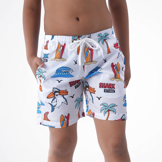 Shark Attack White Microfiber Swimshort