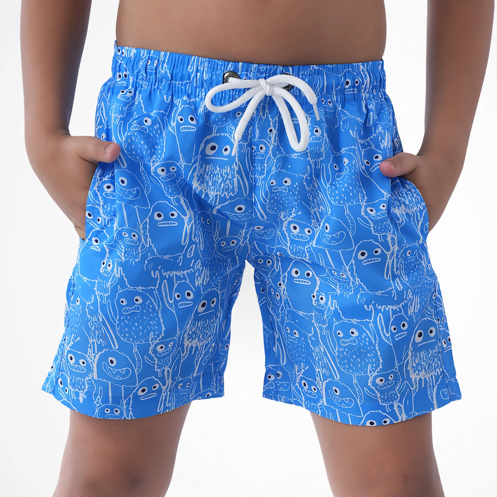 Monster Doodle Light Blue Microfiber Swimshort
