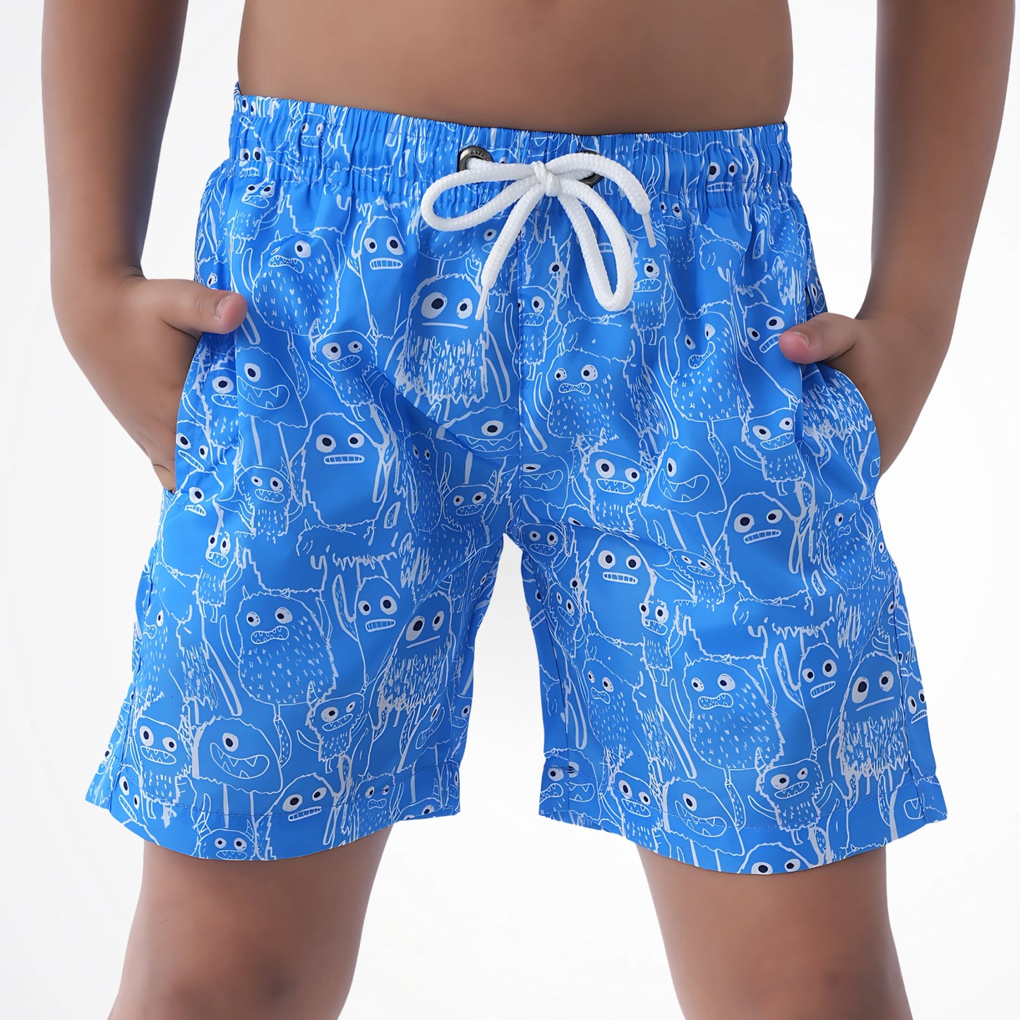 Monster Doodle Light Blue Microfiber Swimshort