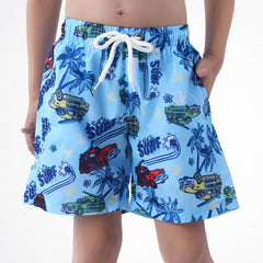 Vintage Car Blue Microfiber Swimshort