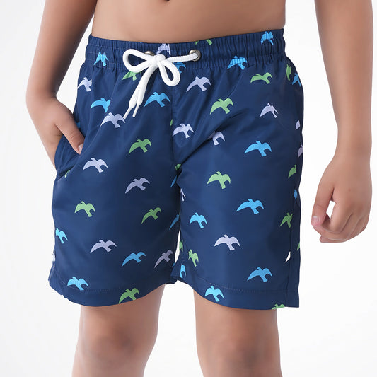 Seagulls Pattern Navy Microfiber Swimshort