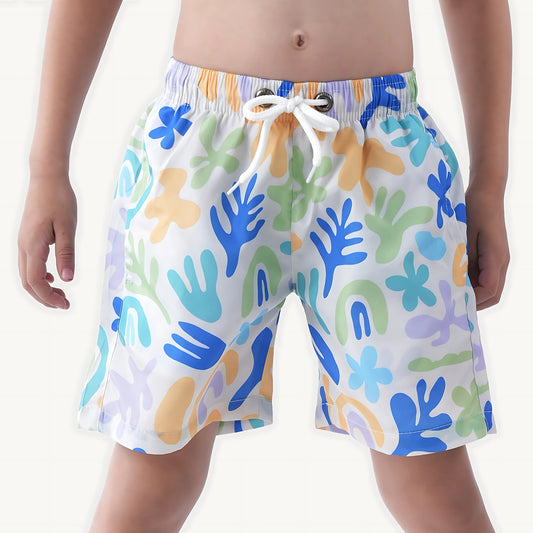 Coral Pattern White Microfiber Swimshort