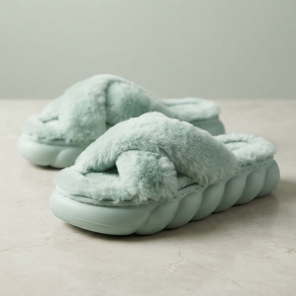 Cross Band Plush Slippers