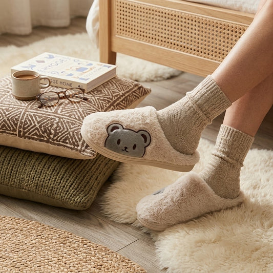 Teddy Bear Plush Slippers