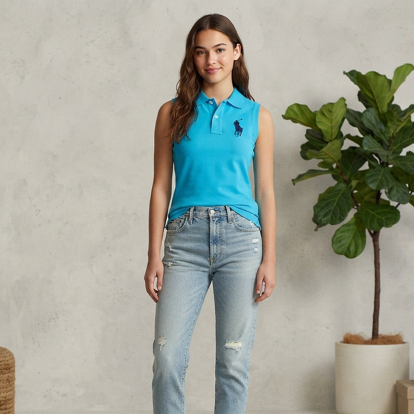Basic Cotton Tank Top Polo Shirt