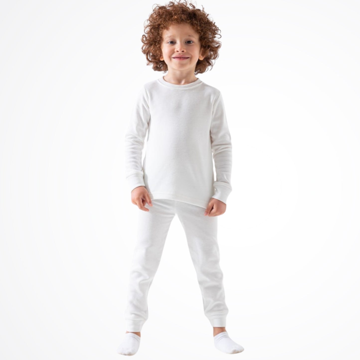 Basic White Cotton Thermal Pyjama Set