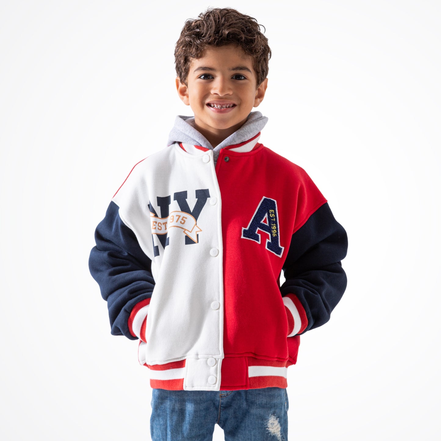 NY Red & White Cotton Baseball Jacket