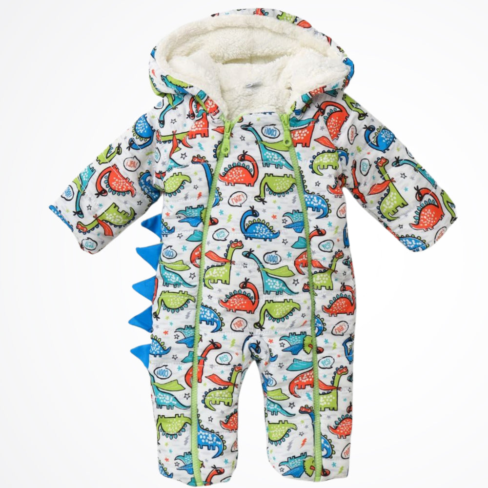 Super Dinosaurs White Lined Puffer Hooded Rainsuit