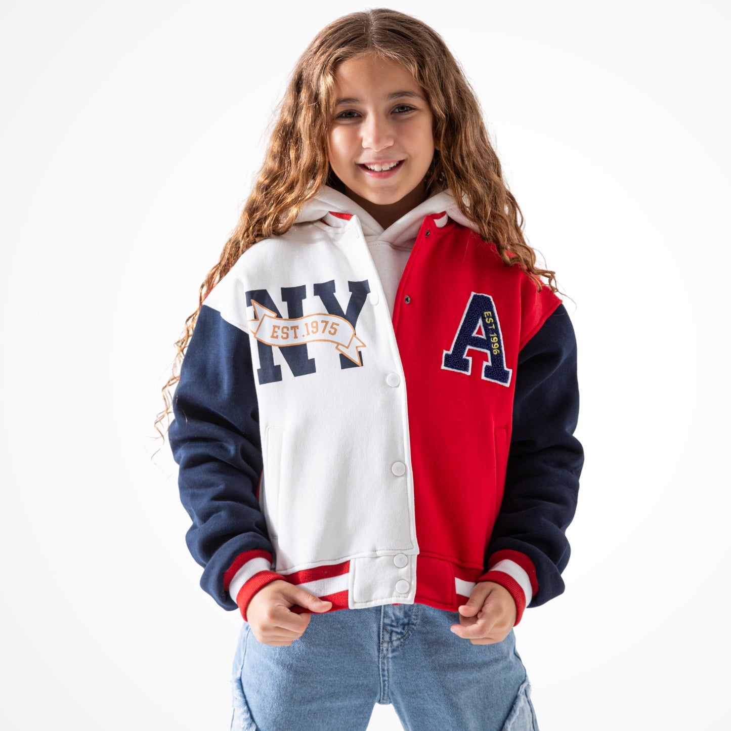 NY Red & White Cotton Baseball Jacket