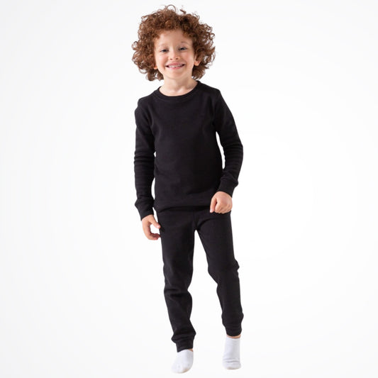 Basic Black Cotton Thermal Pyjama Set