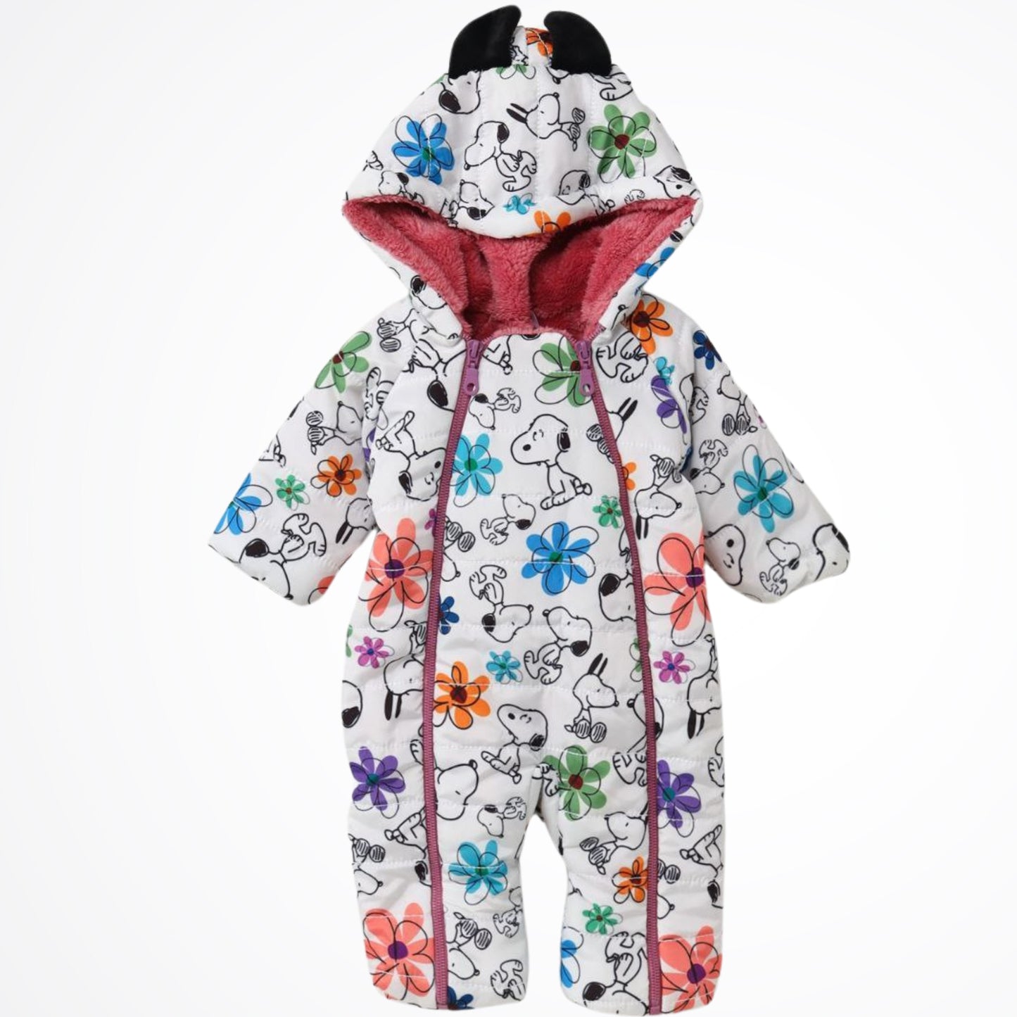 Snoopy White Lined Puffer Hooded Rainsuit