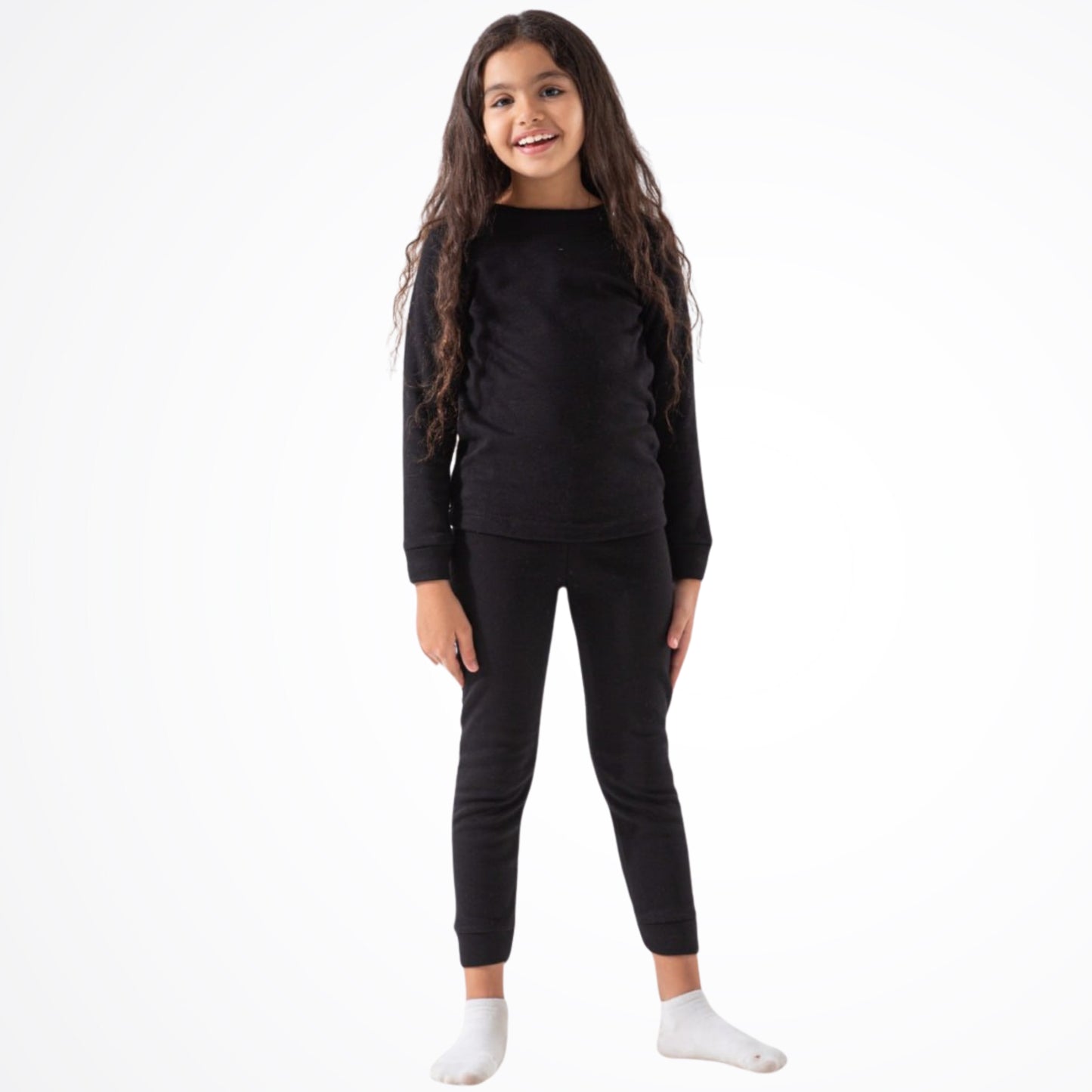 Basic Black Cotton Thermal Pyjama Set