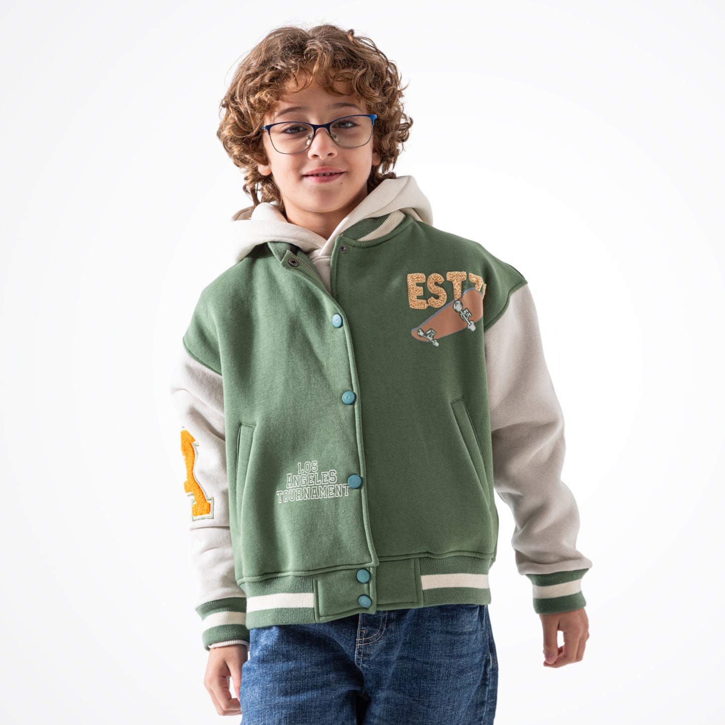 Skateboard Green Cotton Baseball Jacket