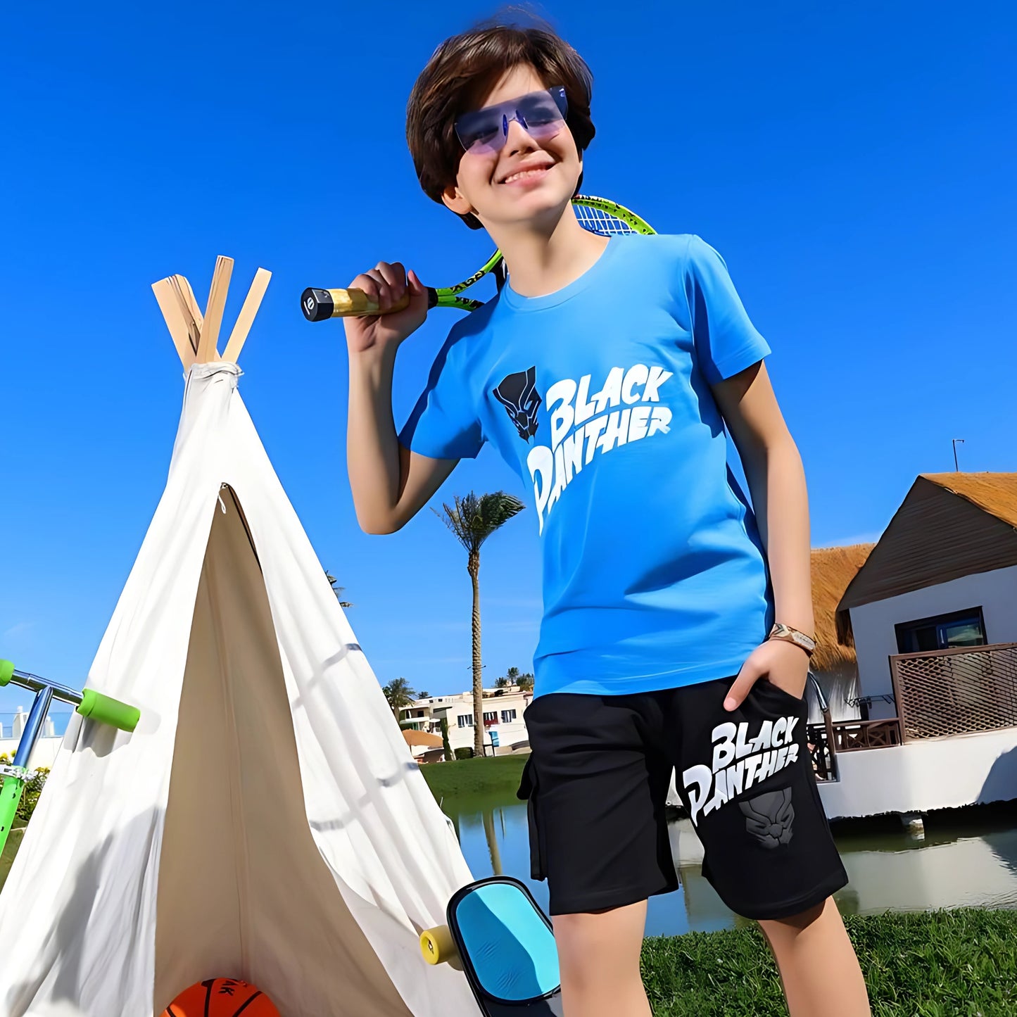 Black Panther Blue Cotton Short Pyjama Set