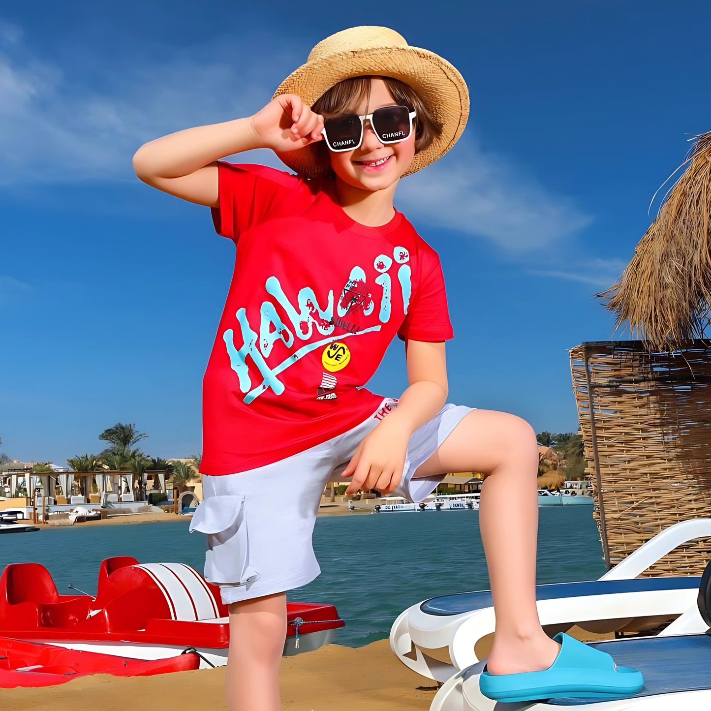 Hawaii Red Cotton Short Pyjama Set